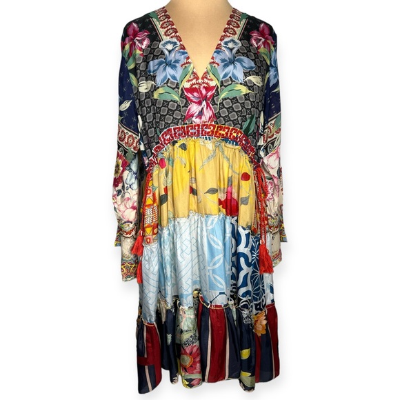 Johnny Was multicolor boho floral print patchwork silk dunas dress size XL - Picture 4 of 13